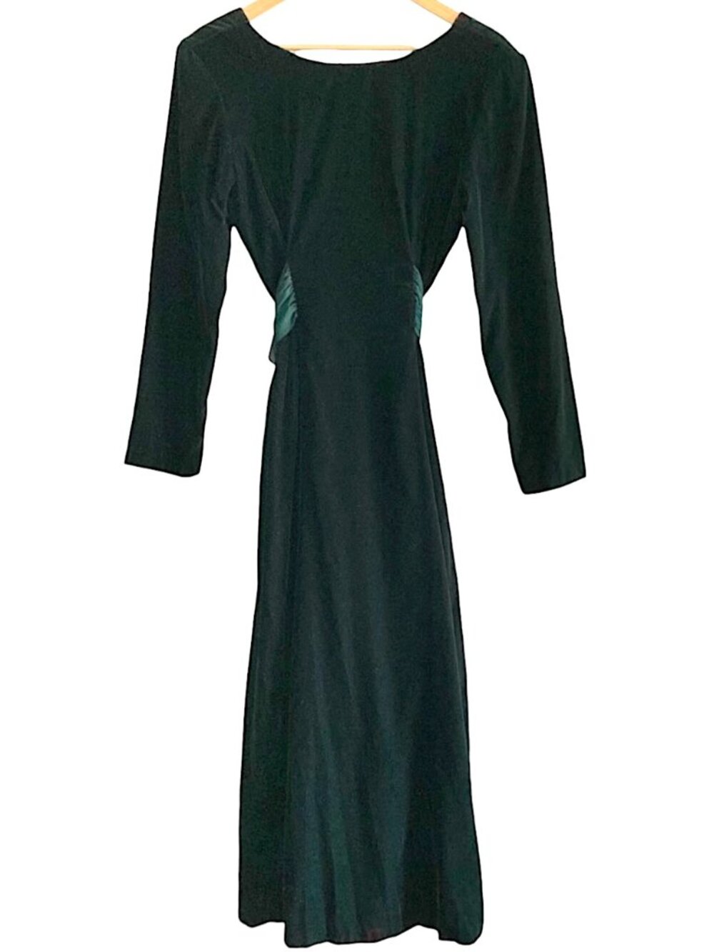 Vintage DECADE Velvet Maxi Dress Sash Long Slve Modest Goth Forest Green Size 8